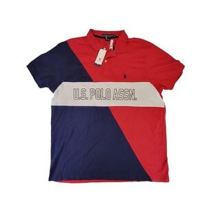 US Polo Assn Mens Colorblock Polo Shirt XL‎ Red Navy White Graphic Logo